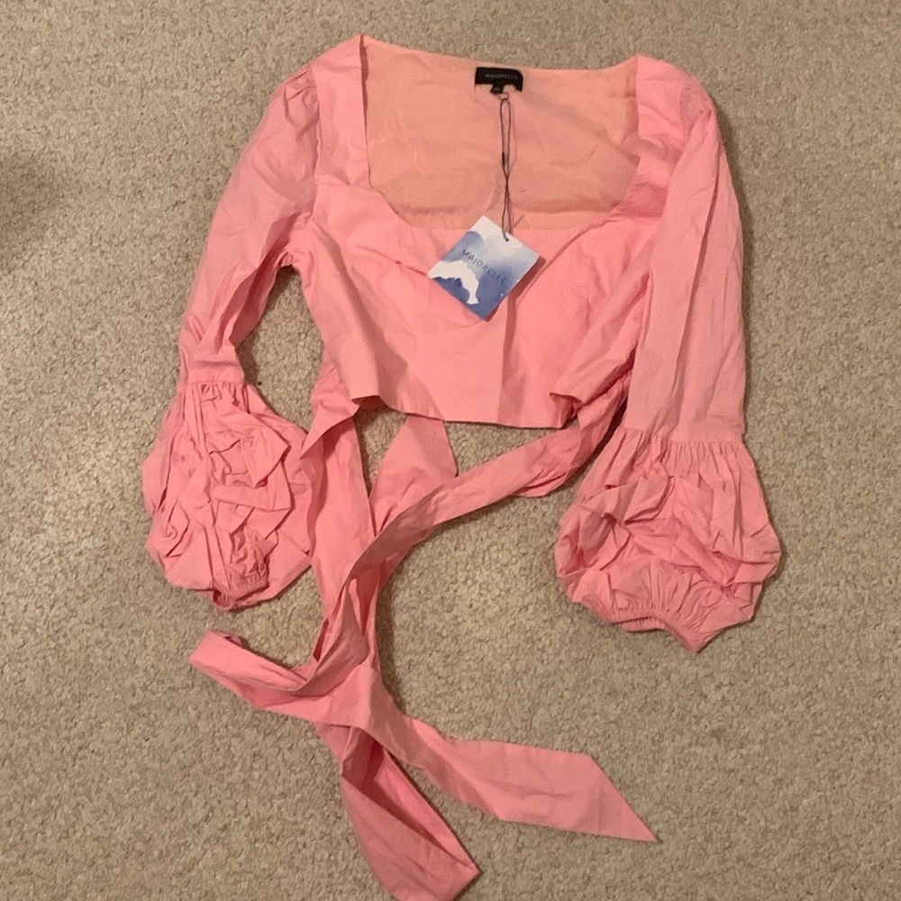 NEW Majorelle S Beatrice Crop Puff Sleeve Pink Top